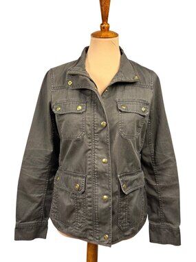 J.Crew Womens Charcoal Gray Utility Field Jacket Gold Buttons Boyfriend Fit Size